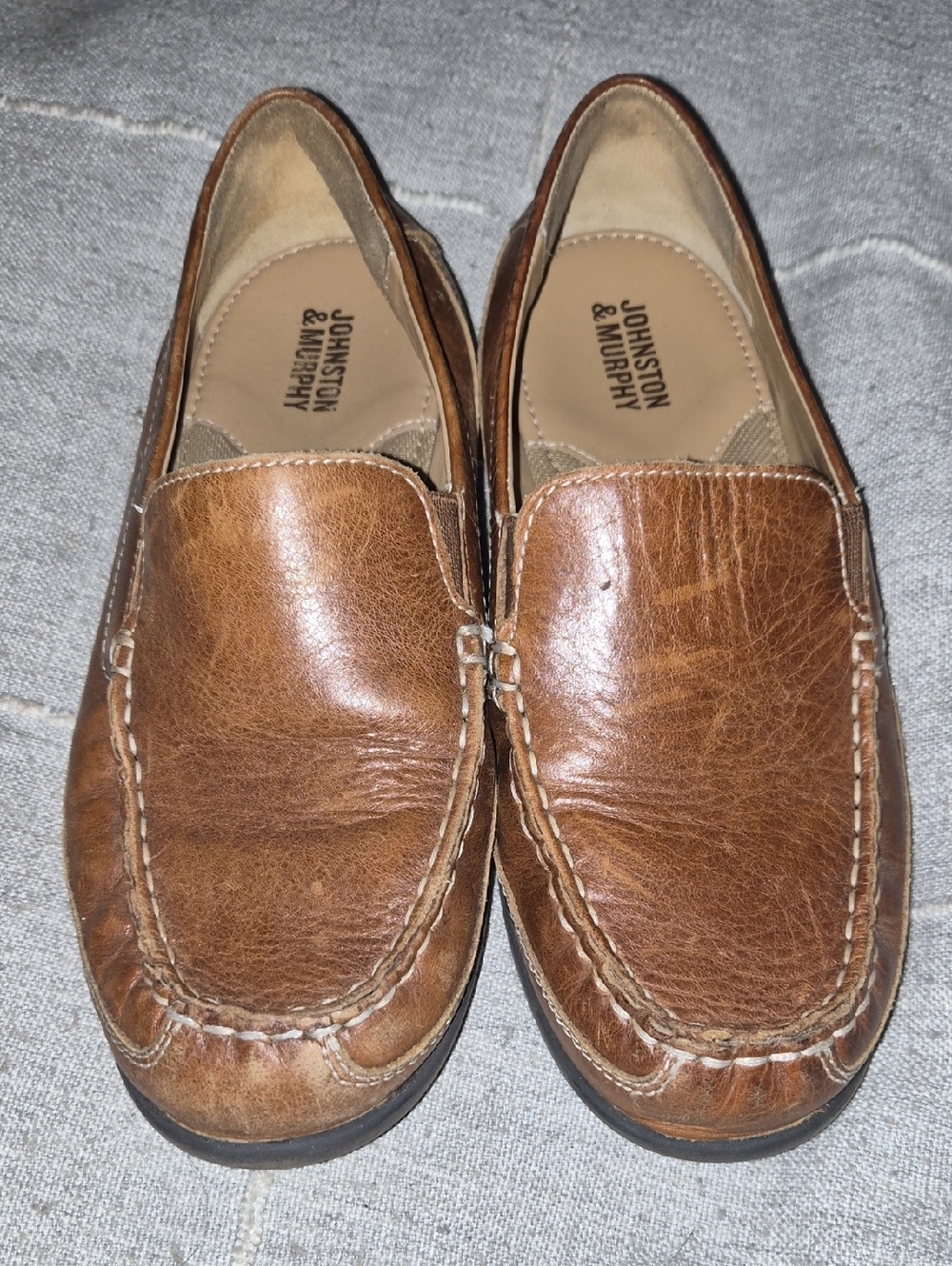 Johnston & Murphy Boys Tan Leather Slip-On Loafers